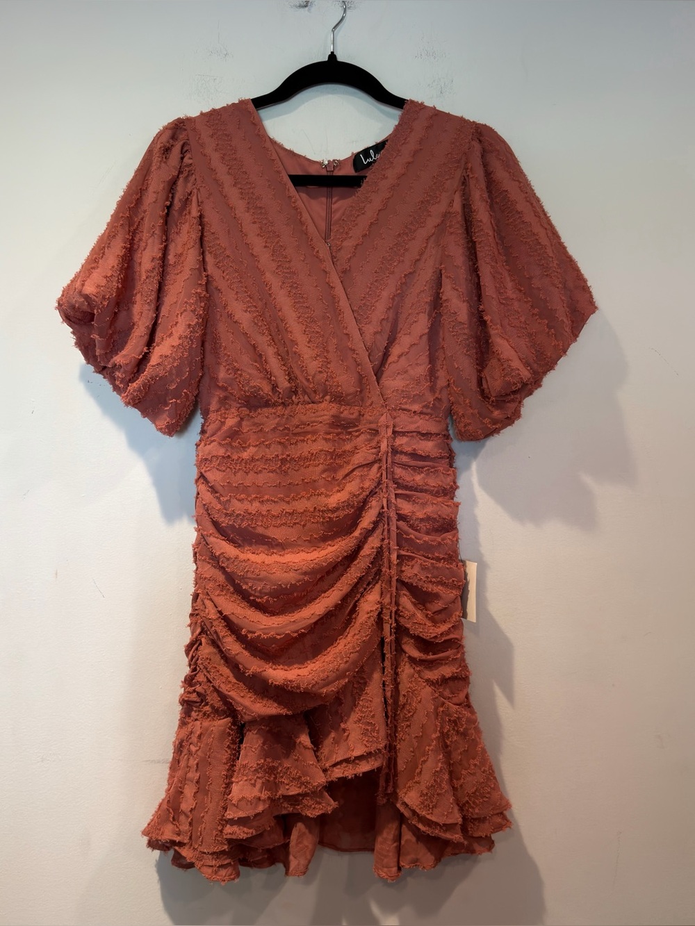 Lulus Cherish This Moment Rusty Rose Ruched Asymmetrical Mini Dress Size S